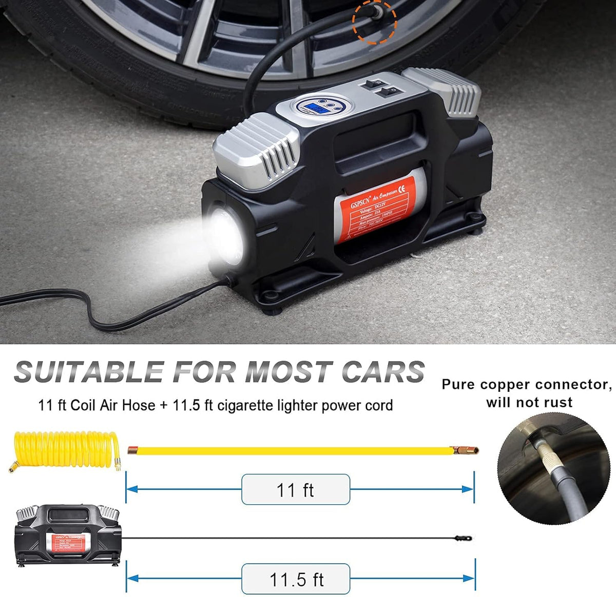 Portable Heavy Duty 12V Air Compressor with Digital Gauge C3551