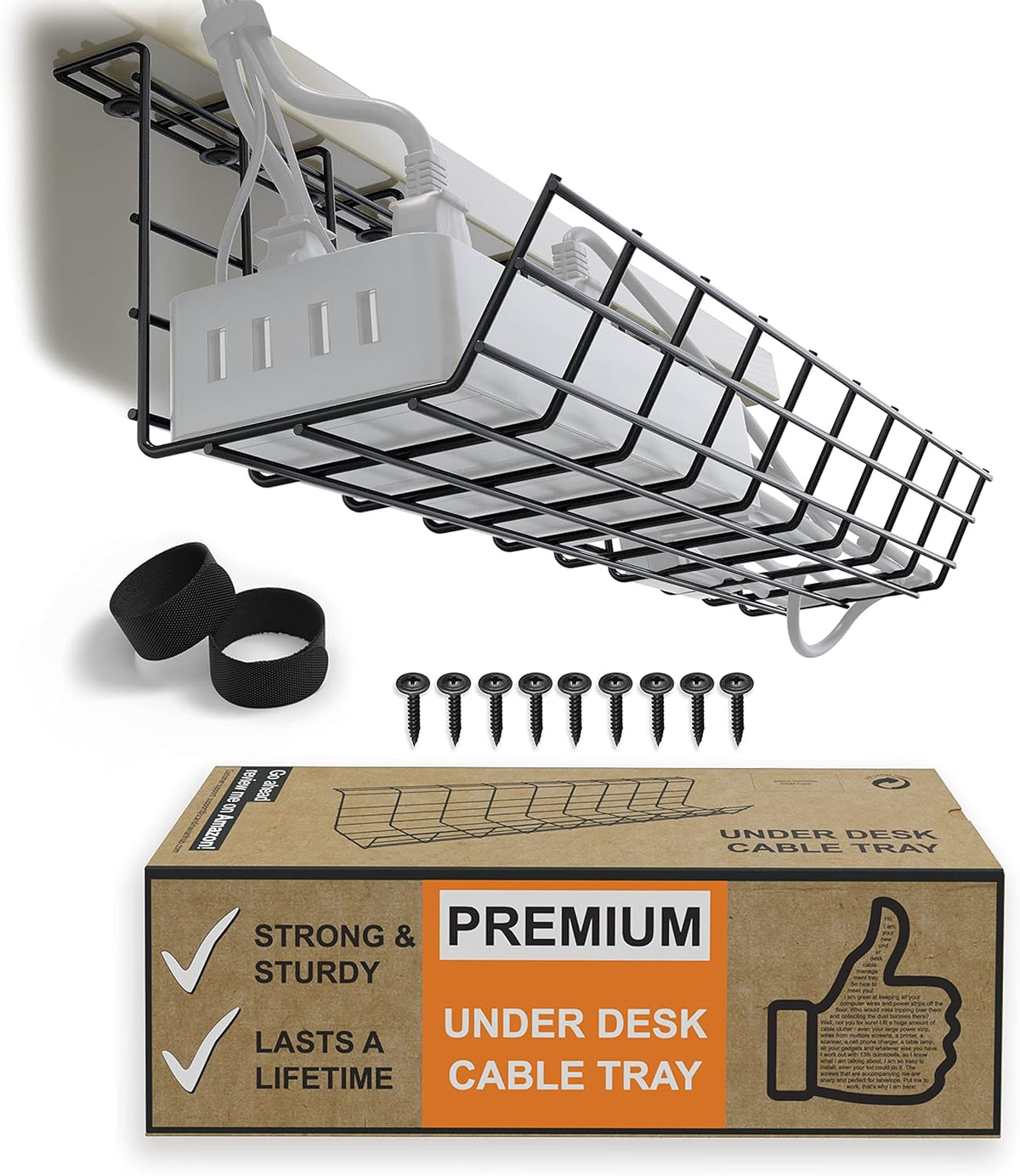 Black Under Desk Cable Management Tray Set of 4 D318016