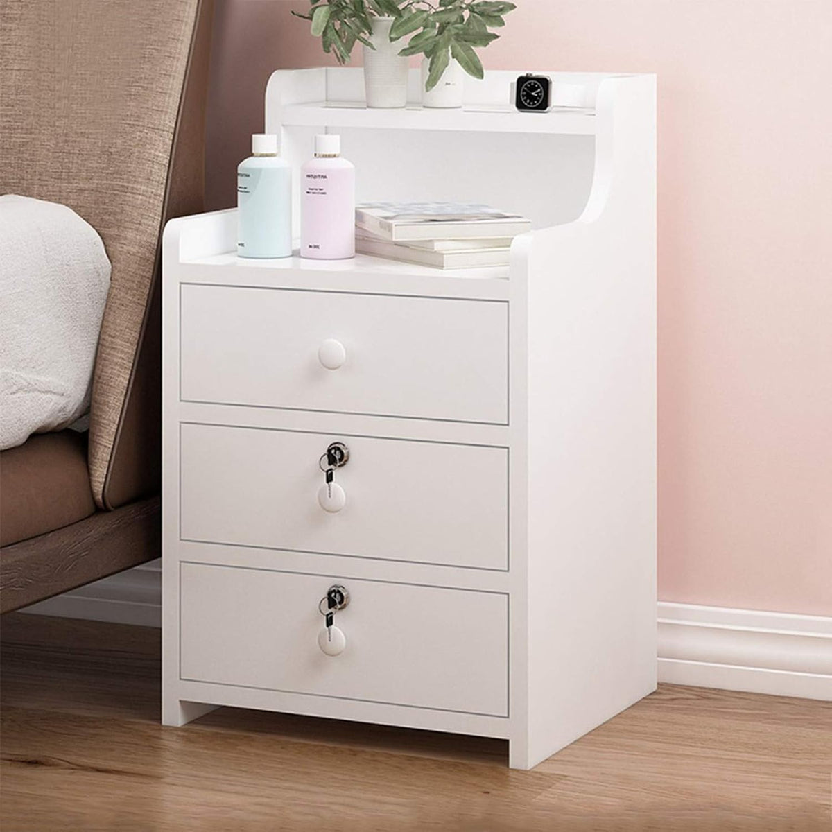 3 Drawer Wood Nightstand with Open Shelf P9235