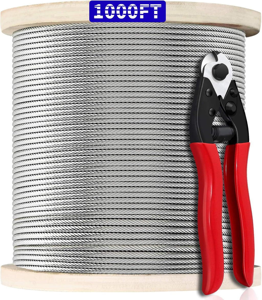 1/8 T316 Stainless Steel Cable with Cutter, 600FT 7 x 7 Strands Wire Rope X950