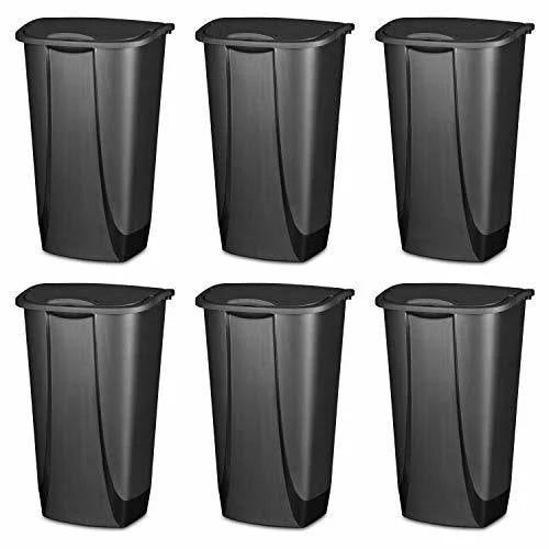 11 Gallon Swingtop Wastebasket, Black, 6-Pack F332063