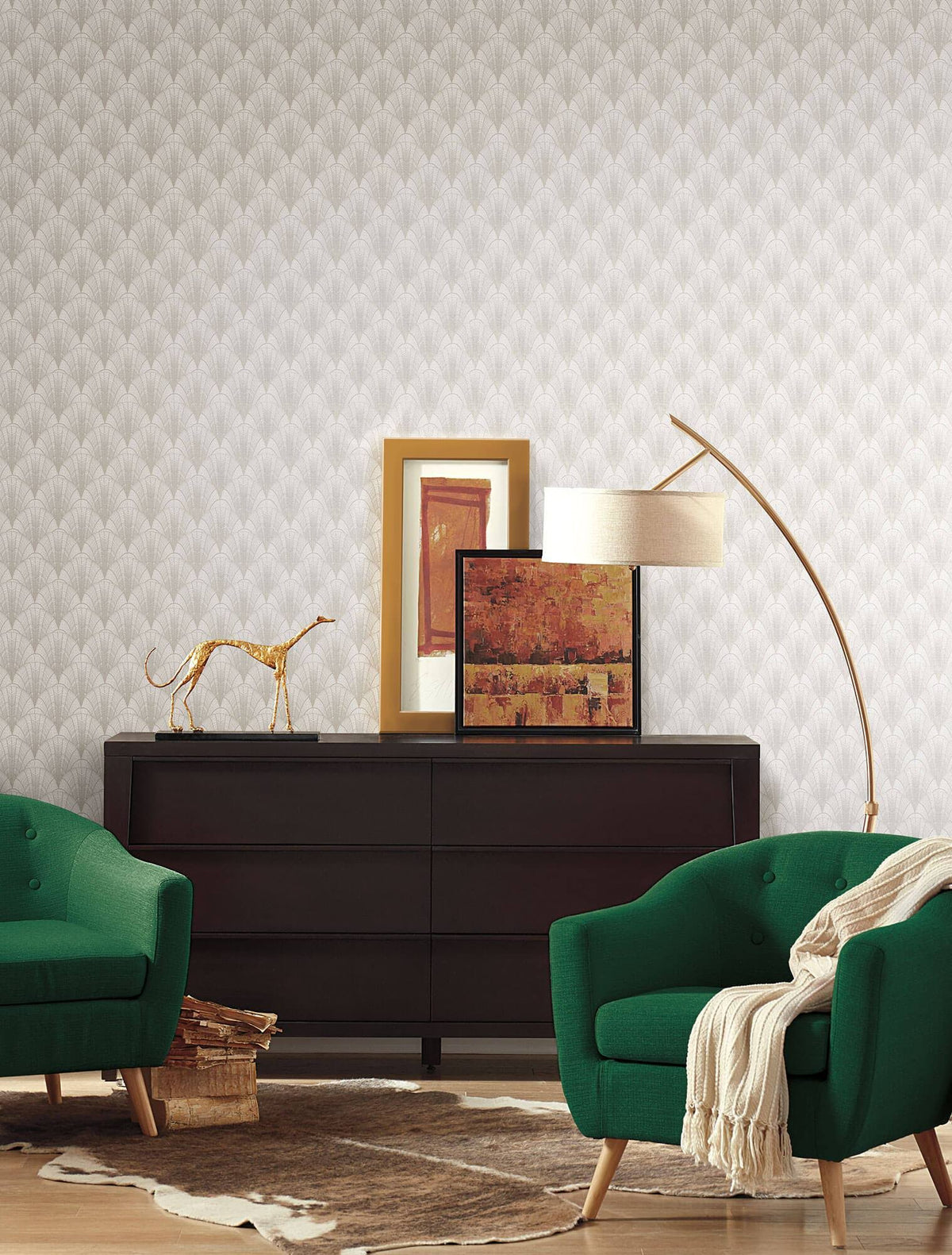 White Silver Scalloped Pearls Wallpaper D7481