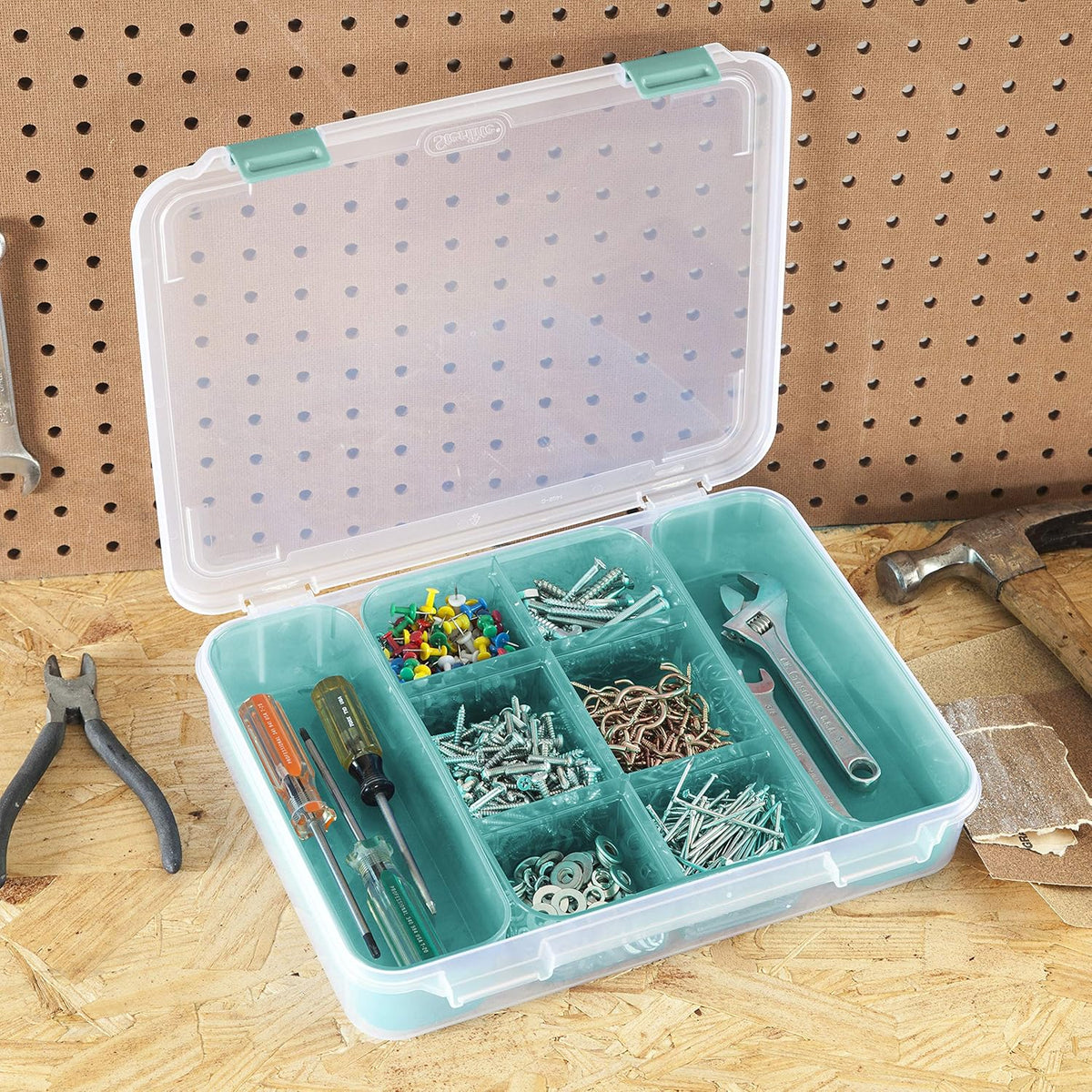 Clear Divided Case with Colored Latches and Tinted Trays, 6-Pack H826
