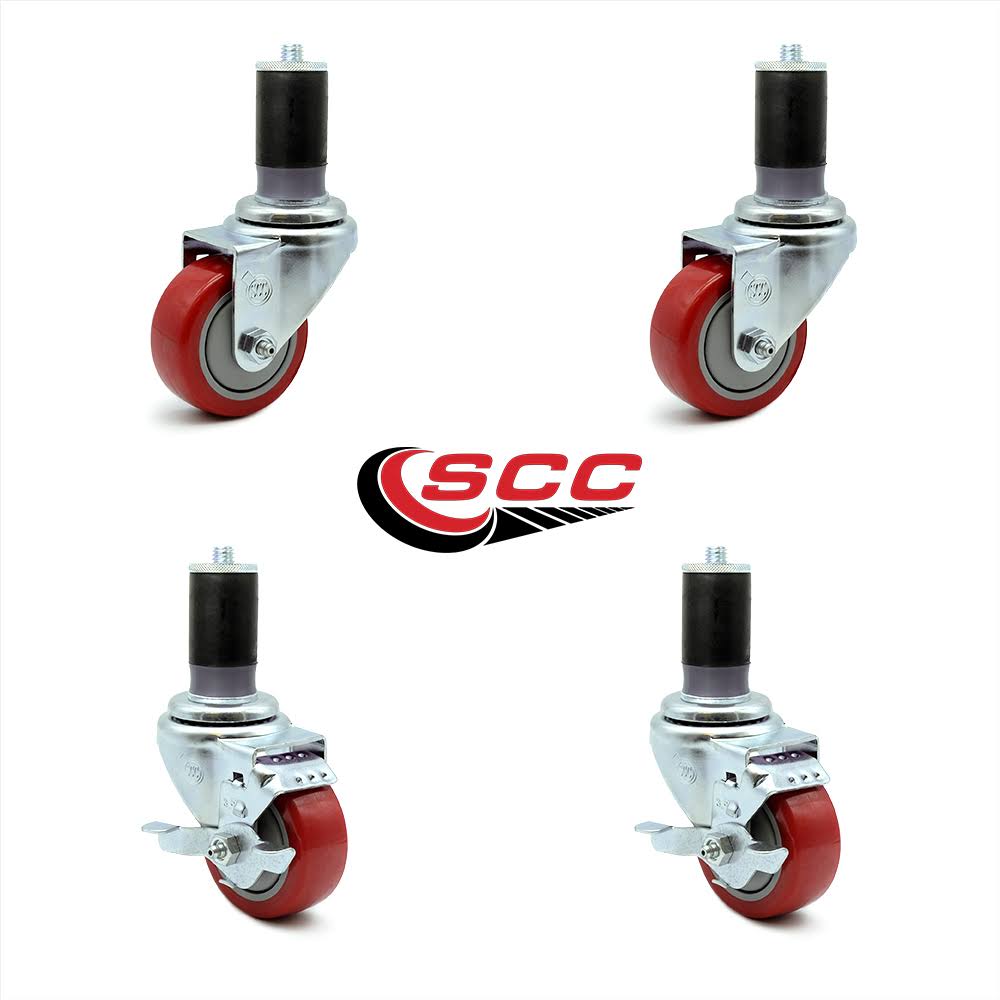 3.5 inch Red Polyurethane Swivel Caster Set with Brake B766