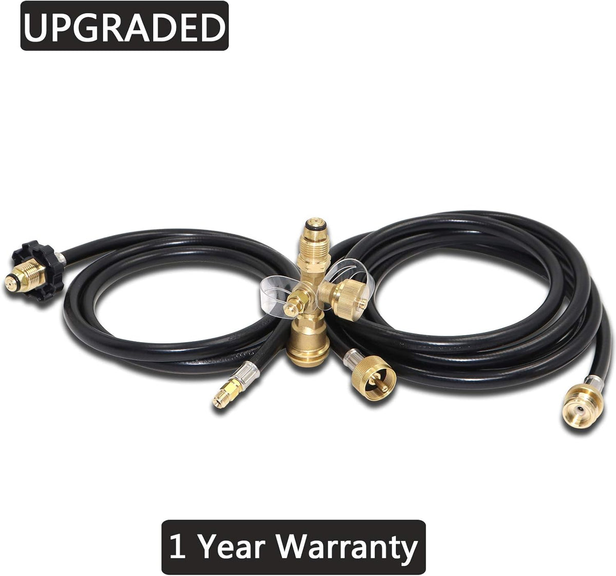 Propane Brass Tee Adapter Kit 4-Port with 5ft and 12ft Hoses N7562