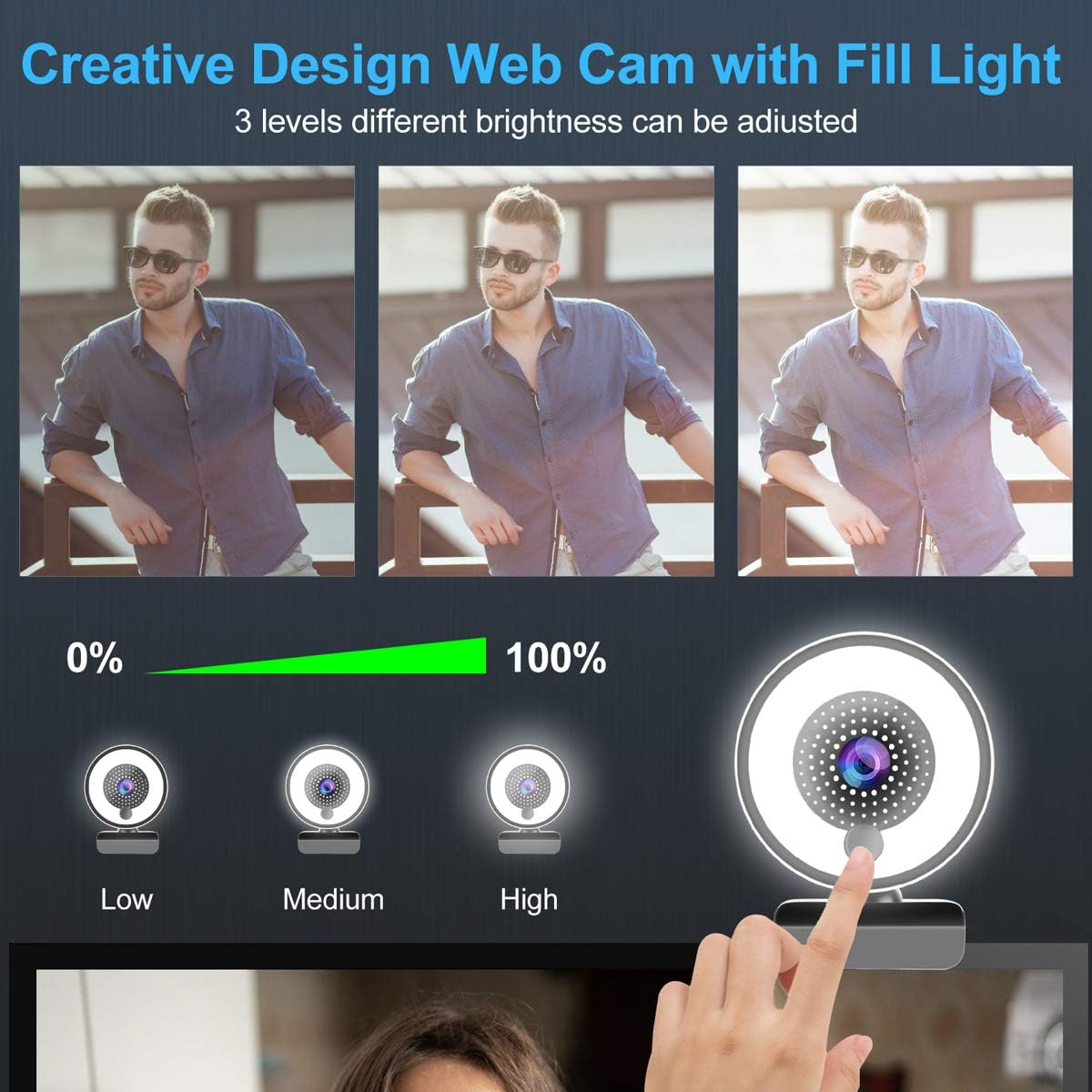 2K FHD Webcam with Ring Light and Microphone N657279