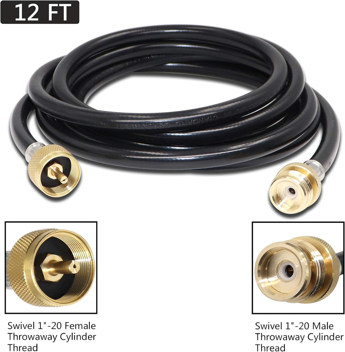 Propane Brass Tee Adapter Kit 4-Port with 5ft and 12ft Hoses N7562