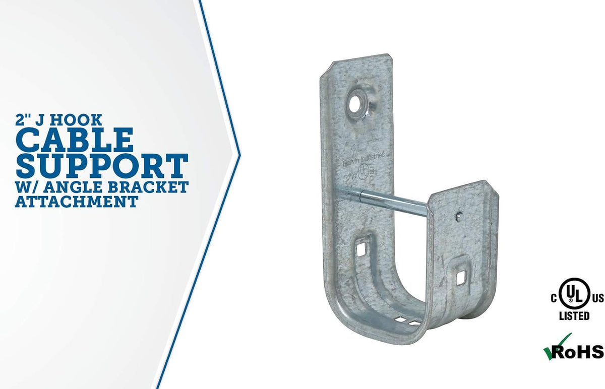 2 Inch Zinc Plated Steel J-Hook with Angle Bracket, 50 Pack H585