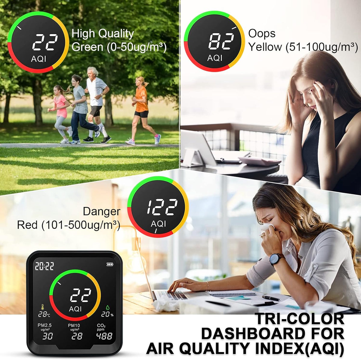 6-in-1 Indoor Air Quality Monitor CO2 Detector P27234