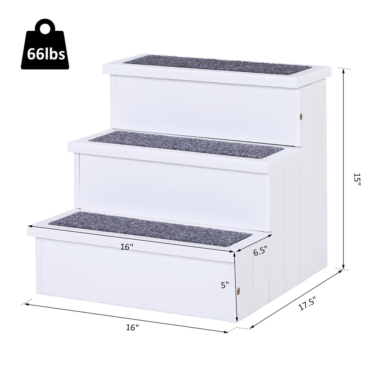 White 3 Step Wooden Non Slip Pet Stairs L279