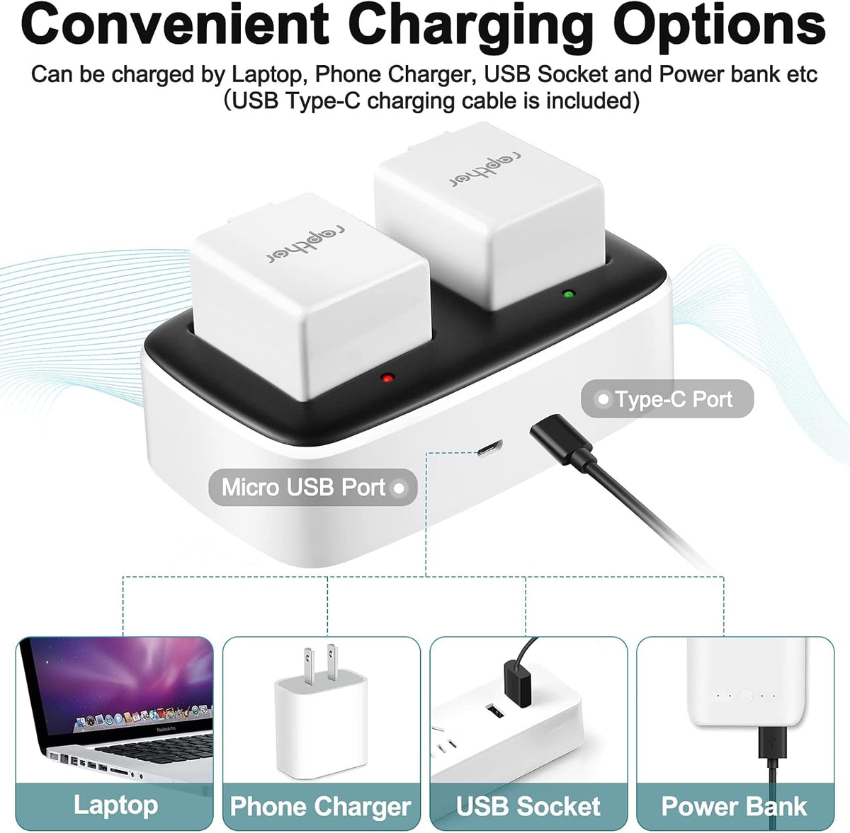 2560mAh Rechargeable Replacement Battery with Charger Station (2 Batteries+1 Charger) B171883