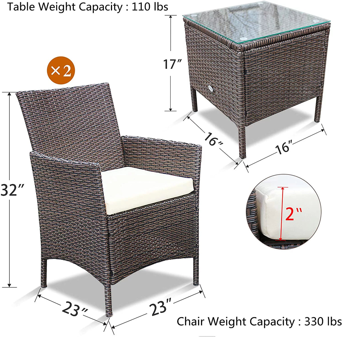 3 Pieces Beige Rattan Wicker Outdoor Furniture Set O375