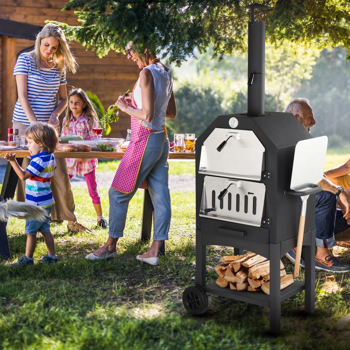 Portable Wood Burning Outdoor Pizza Oven with Pizza Stone and Peel C646577