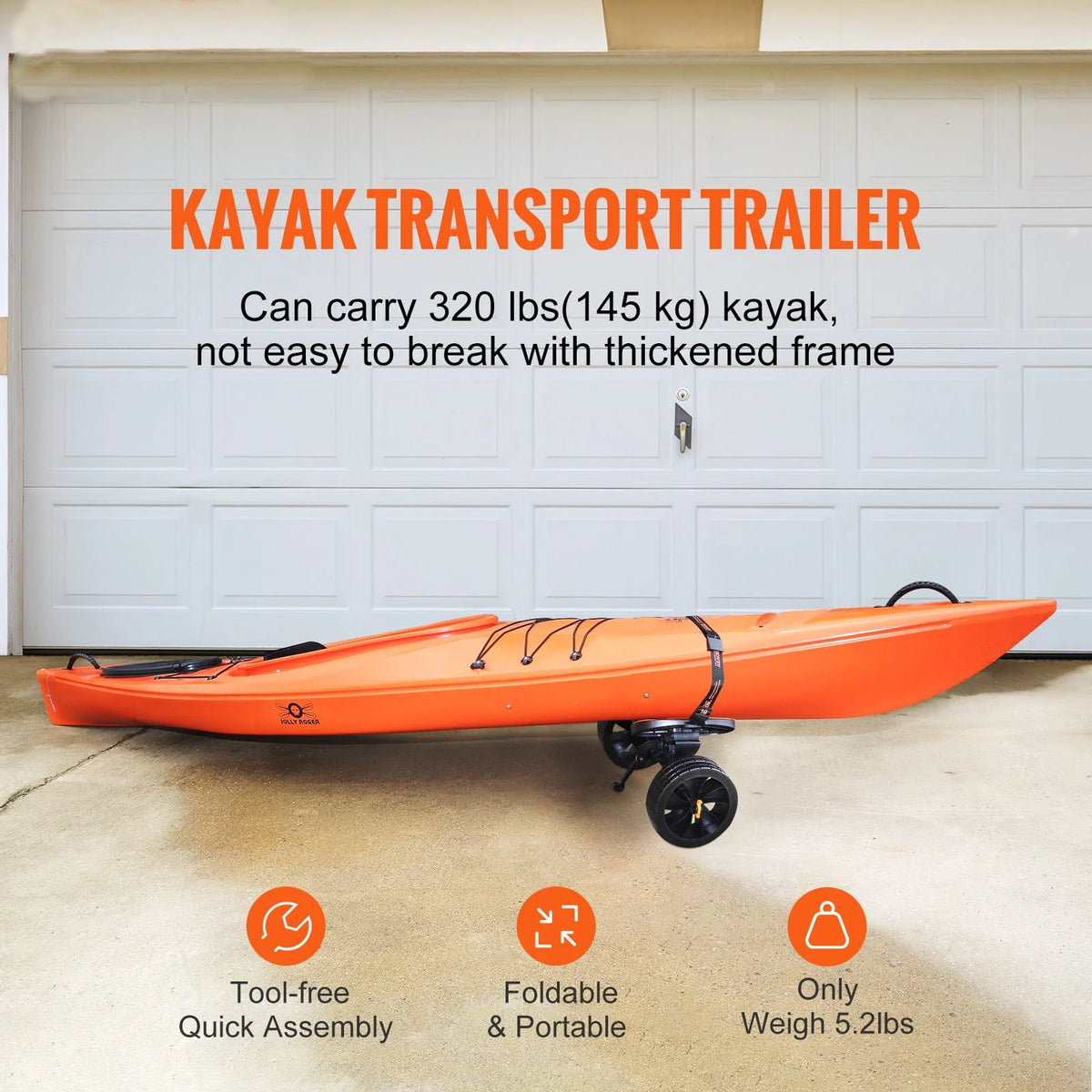 Kayak and Canoe Trolley Cart with 10'' Solid Tires A340422