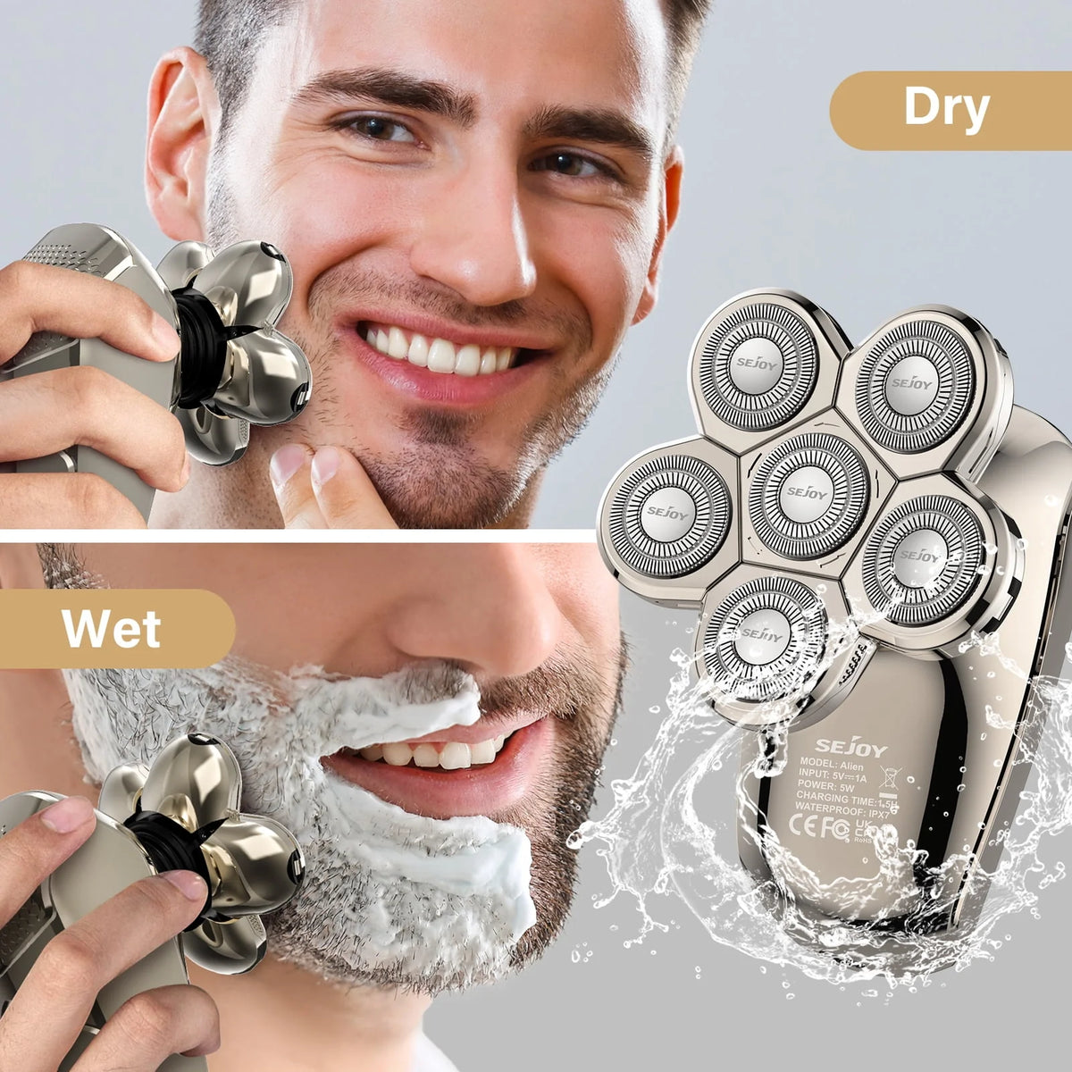 7D Head Shavers for Bald Men, 5-in-1 Cordless Waterproof Electric Razor Grooming Kit Y2407