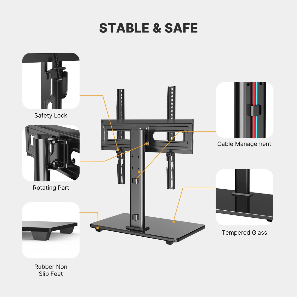Black Universal Swivel Table Top TV Stand Glass Base for 32-65 inch TVs Z8414
