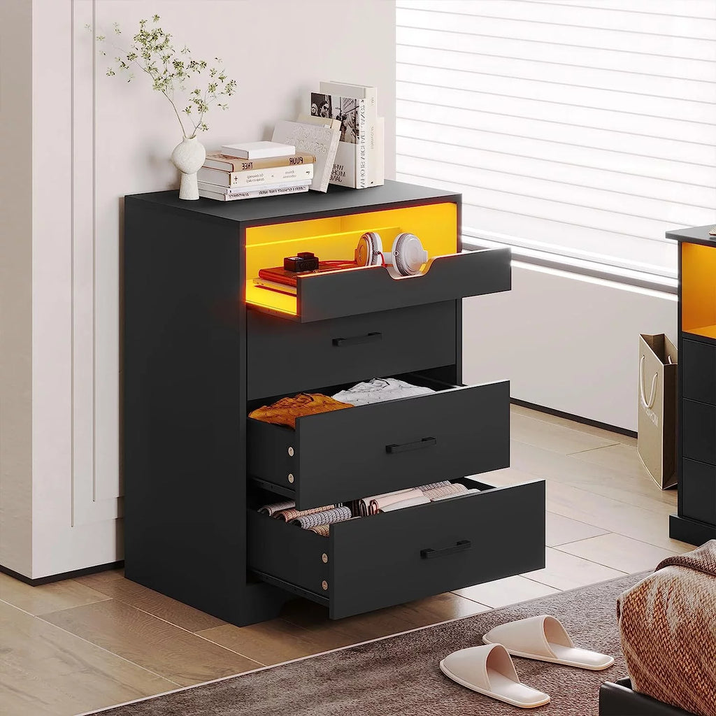 Black 3 Drawer Dresser with LED Lights D34434