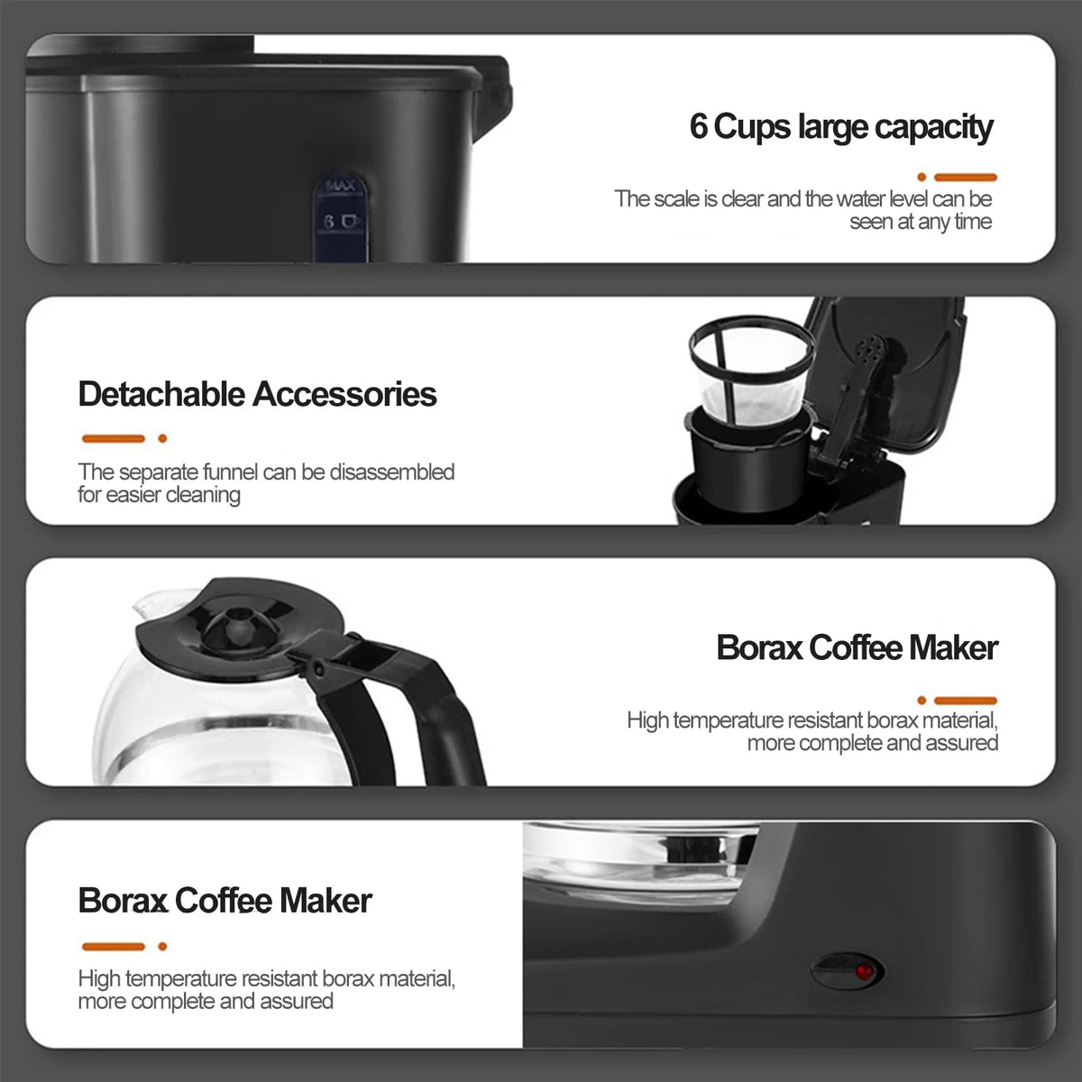 6 Cup Coffee Maker with Glass Carafe and Reusable Filter V756325