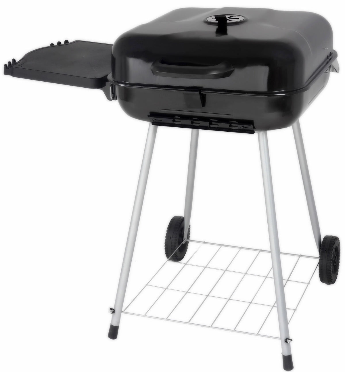 22 Square Steel Charcoal Grill with Foldable Side Shelf, Black Y41323