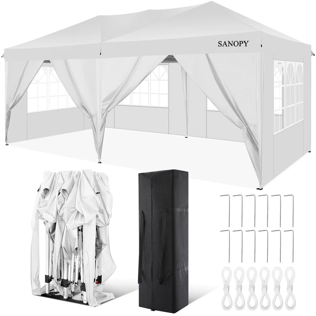 10' x 20' Pop Up Canopy Tent with 6 Removable Sidewalls and Carry Bag, White K732