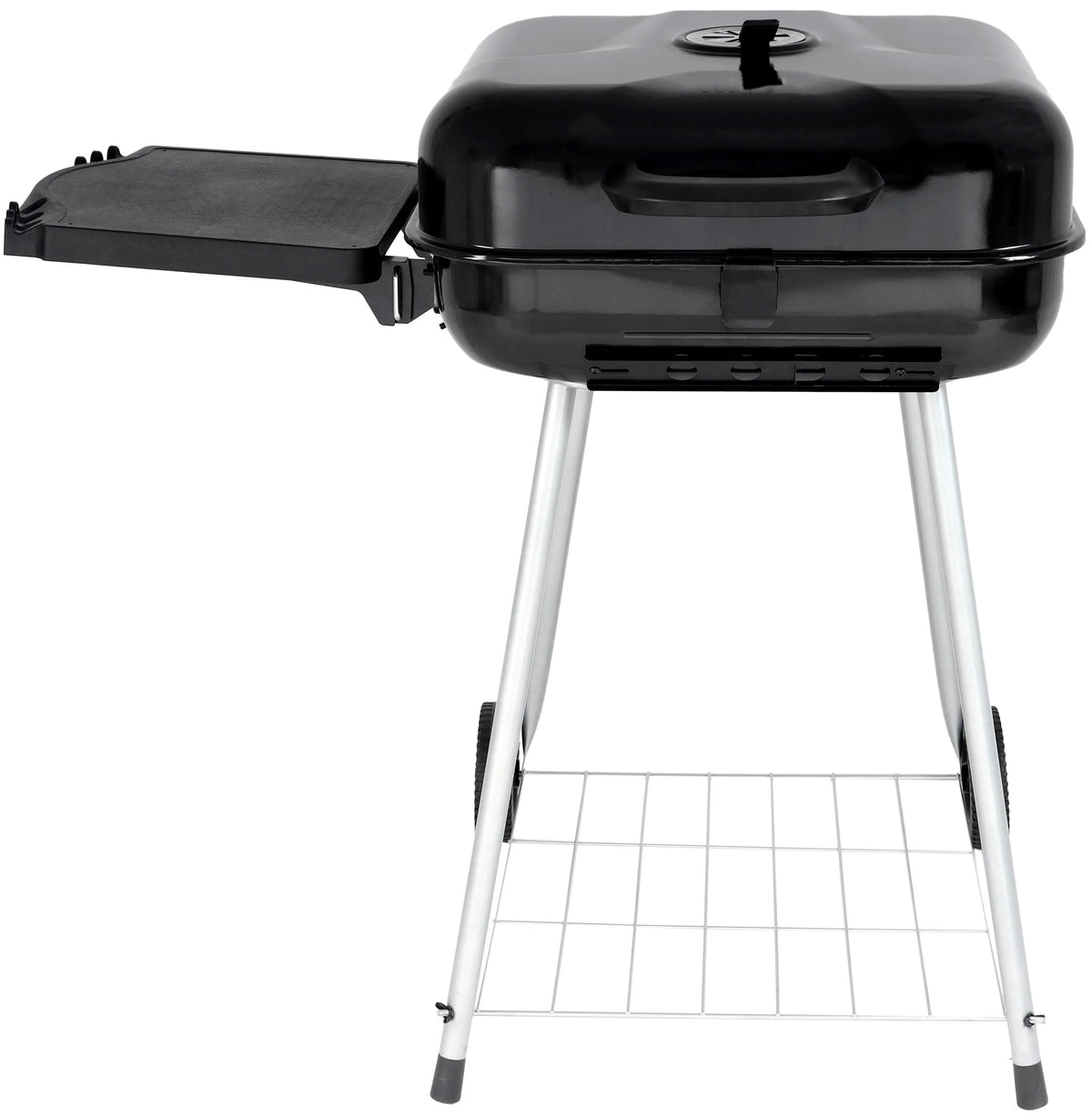 22 Square Steel Charcoal Grill with Foldable Side Shelf, Black Y41323