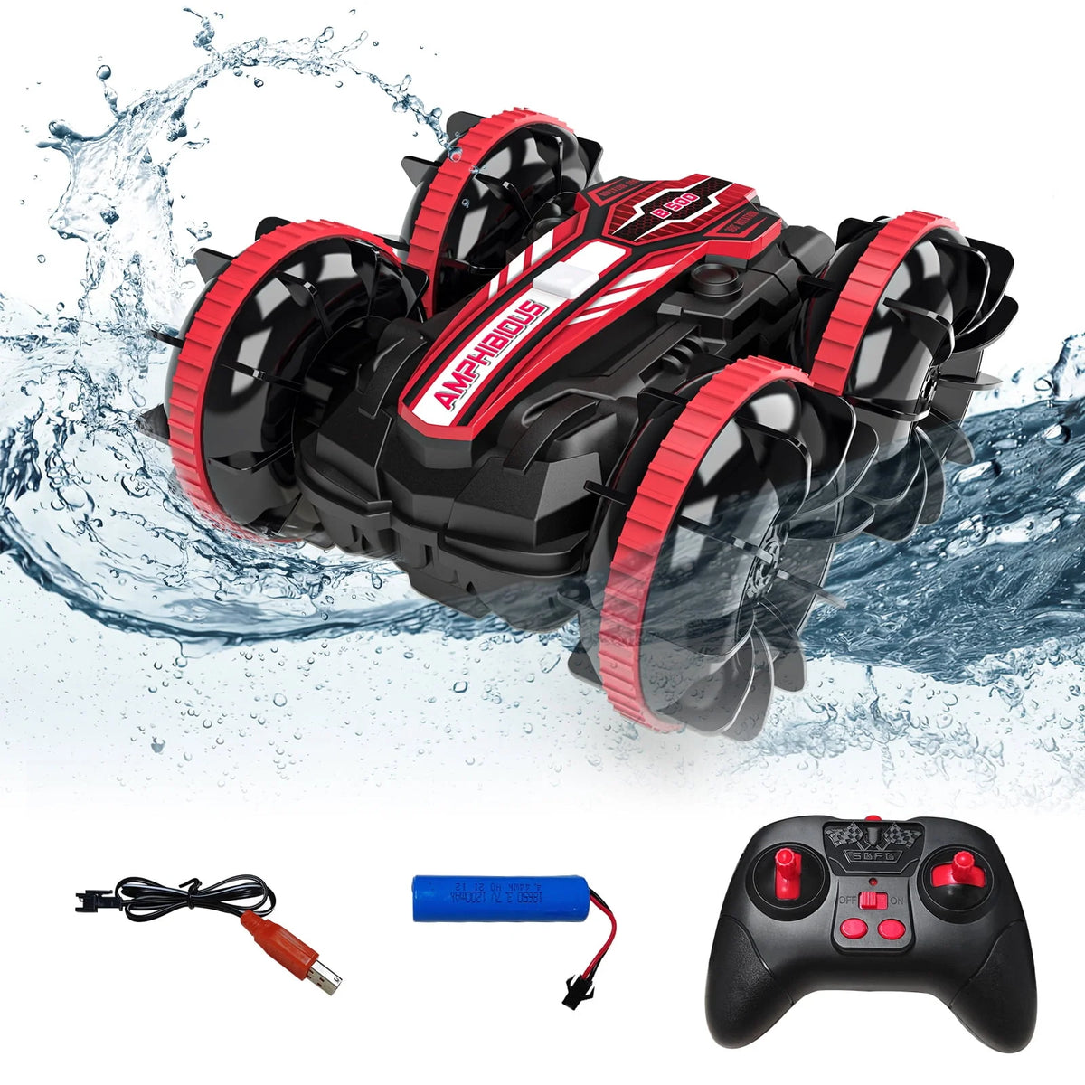 Remote Control Car & RC Boat 2 in 1 4WD Off Road Red C530