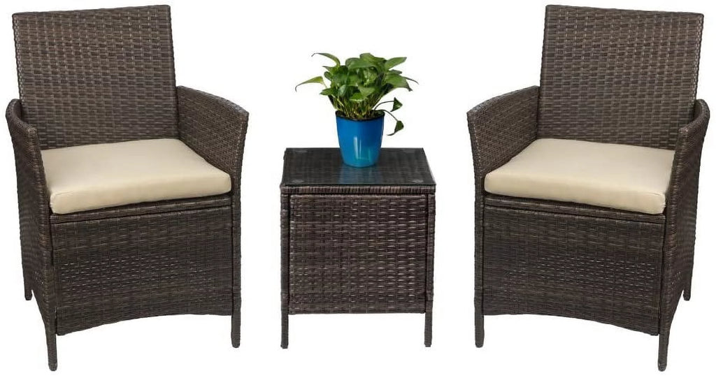 3 Pieces Beige Rattan Wicker Outdoor Furniture Set O375