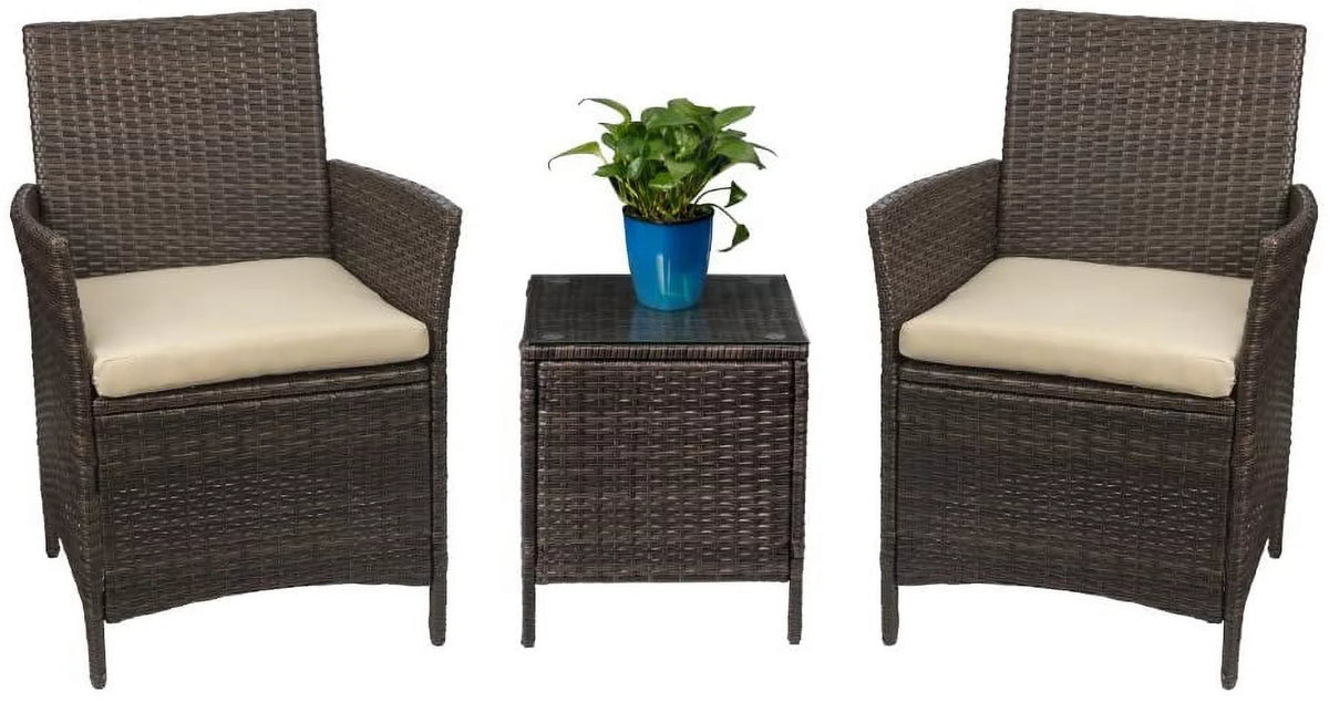 3 Pieces Beige Rattan Wicker Outdoor Furniture Set O375