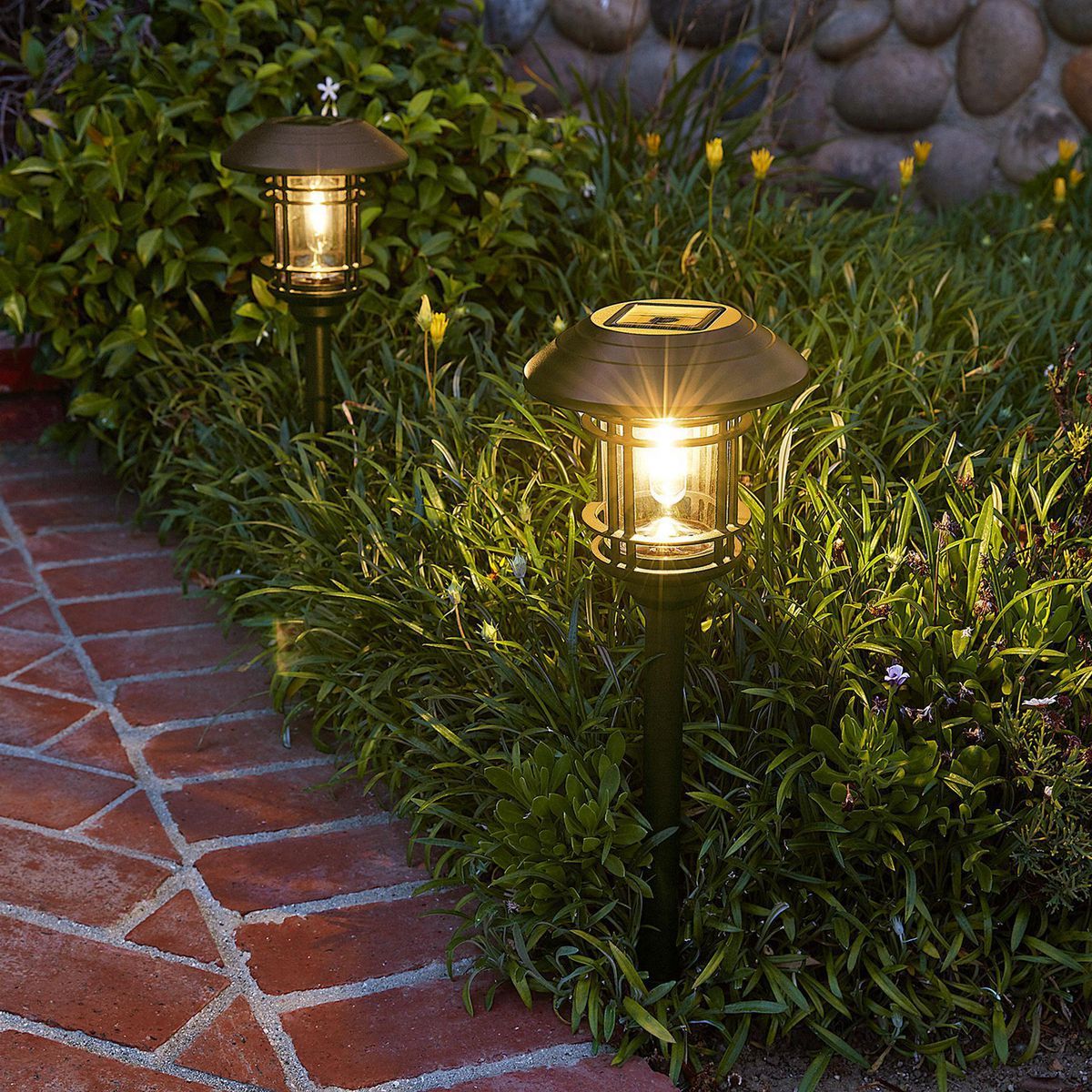 8 Lumen 19 in. Solar LED Bronze Finish Glass Pathway Lights, 2 Pack P266270