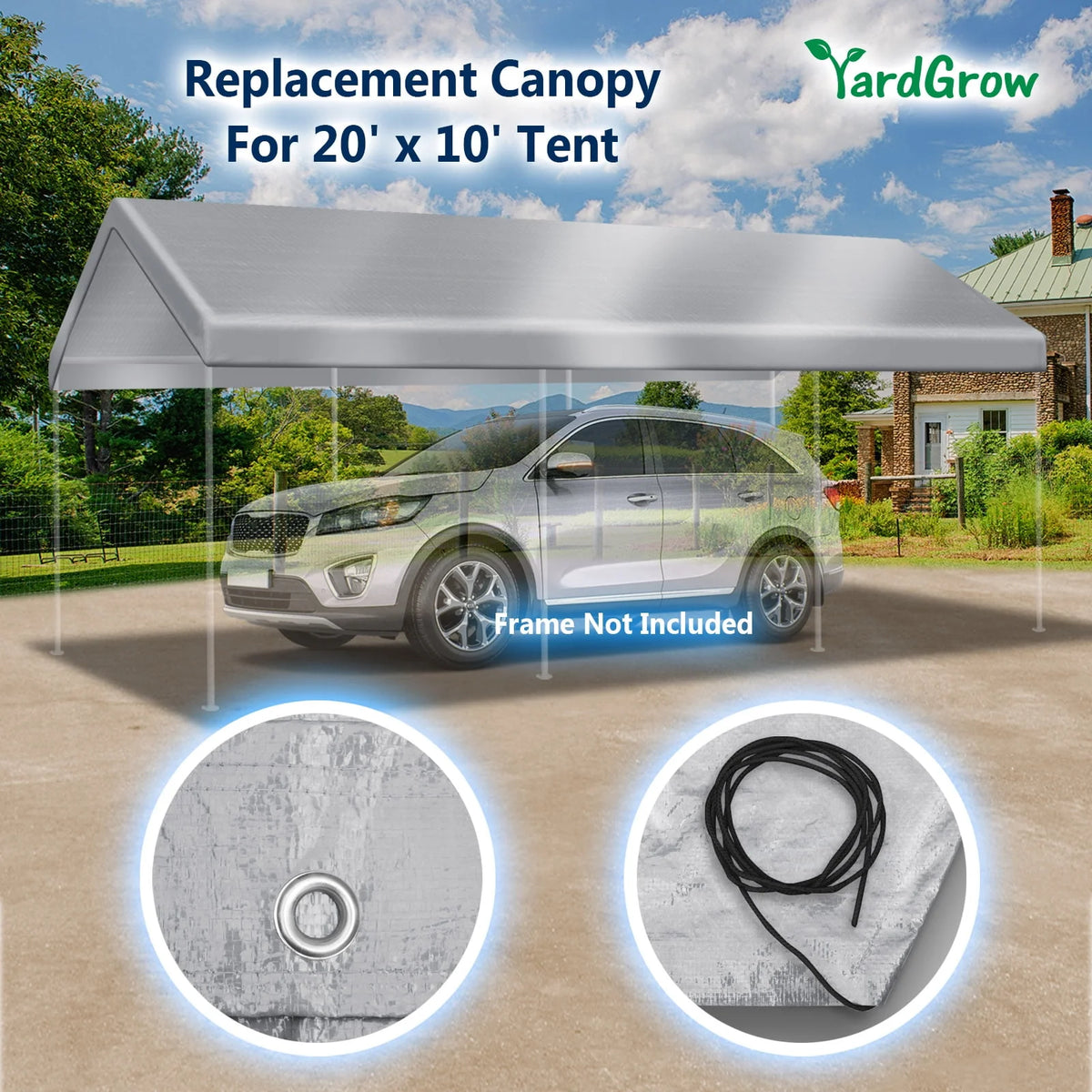 10'x20' Carport Replacement Canopy Cover with Ball Bungees Y32815
